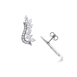 Boucles d'oreilles design feuilles en or blanc 18k serties de diamants 