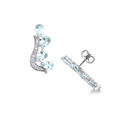 Boucles d'oreilles design avec aigue-marines taille poire et diamants
