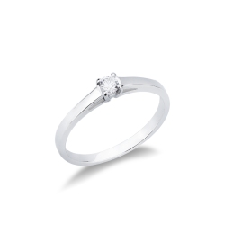 Bague solitaire en or blanc 18k avec diamant 0,10 ct