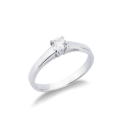 Bague solitaire quatre griffes en or blanc 18k avec diamant CT 0,30 