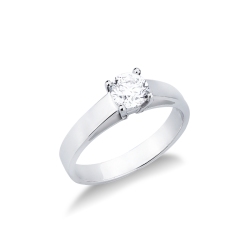 Bague solitaire en or blanc 18k, quatre griffes avec diamant CT 0,70