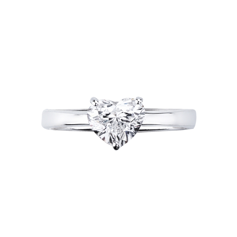  Bague solitaire en or blanc 18k avec diamant cœur certifié GIA 1.00