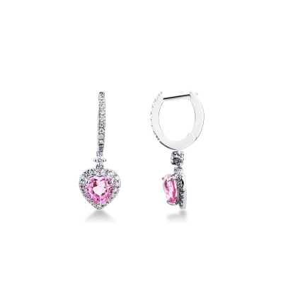 Pendantes en or blanc 18 carats avec saphir rose et diamants
