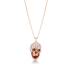 Collier en or rose 18k avec pendentif tête de mort mobile