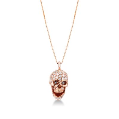 Collier en or rose 18k avec pendentif tête de mort mobile