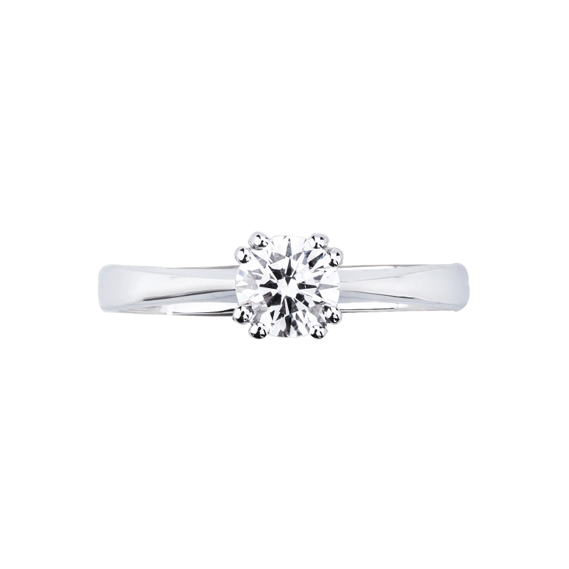 Bague solitaire en or blanc 18k avec 8 griffes et diamant 0,70 ct 