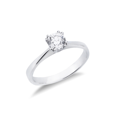 Bague solitaire en or blanc 18k avec 8 griffes et diamant 0,70 ct 