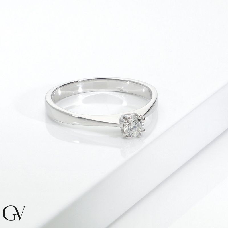 Bague Solitaire or 750 blanc diamant 0.20 carat 
