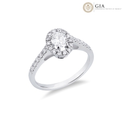 Bague Solitaire en Or Blanc 18K avec Diamant Ovale GIA CT.0.50  et Diamants