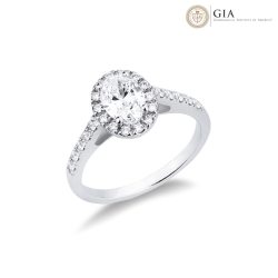 Bague solitaire or blanc 750 avec un diamant naturel central ovale GIA CT.1 F/VS