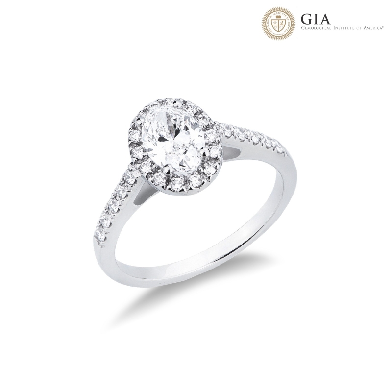 Bague solitaire or blanc 750 avec un diamant naturel central ovale GIA CT.1 F/VS