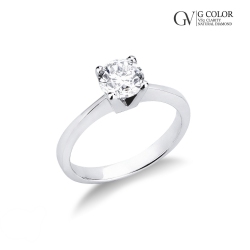 Bague solitaire linéaire à griffes en or blanc avec diamant ct. 0,90