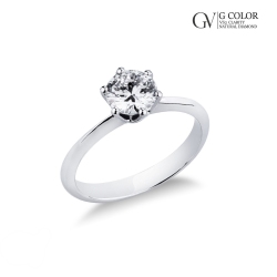 Bague à six griffes or blanc 18 ct avec diamant