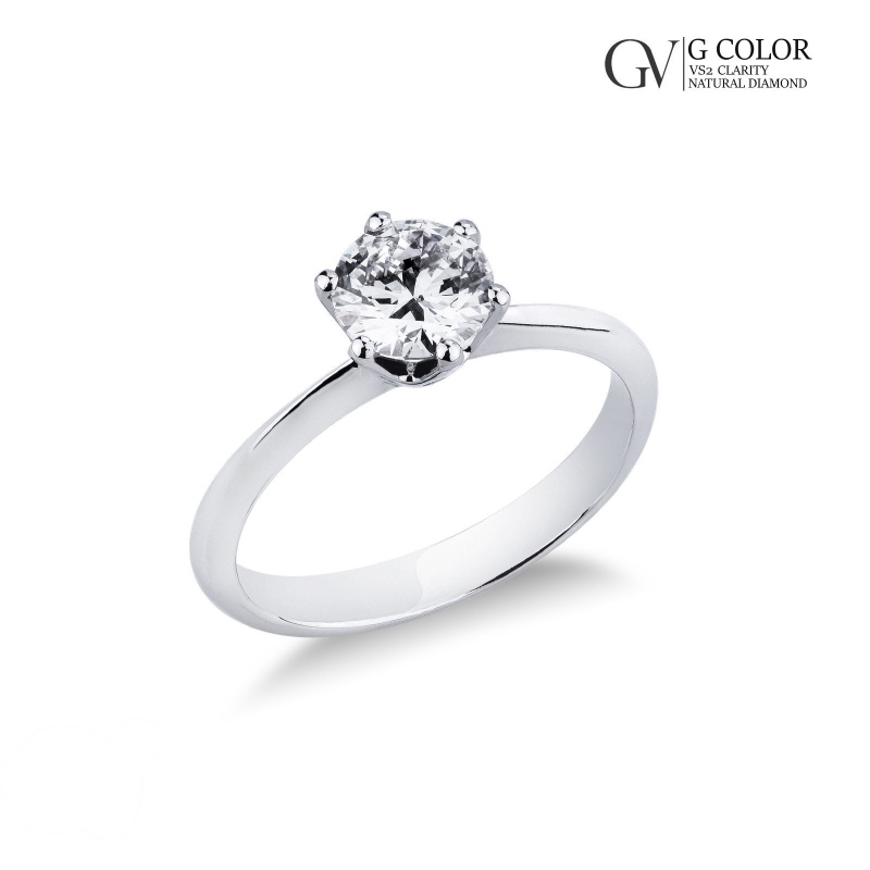 Bague à six griffes or blanc 18 ct avec diamant