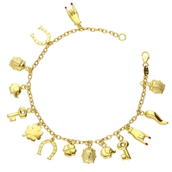 Bracelet porte-bonheur en or jaune 18k orné de charms