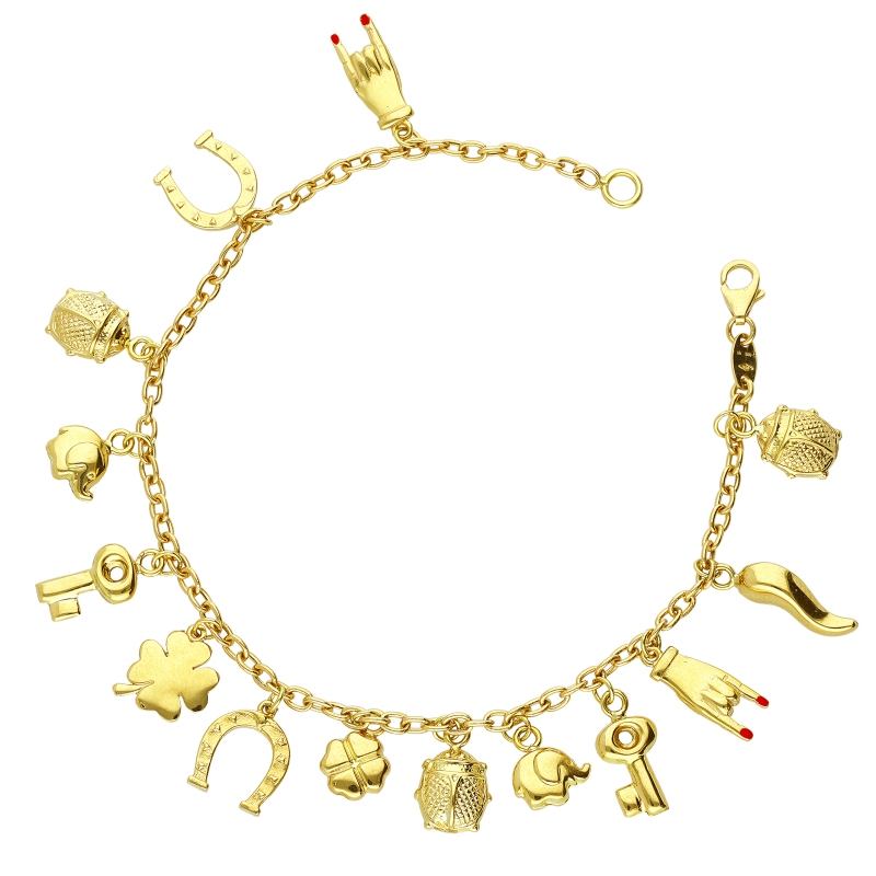 Bracelet porte-bonheur en or jaune 18k orné de charms