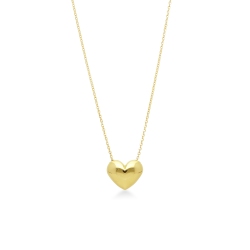 Magnifique collier en or jaune 18k orné d’un pendentif en forme de cœur bombé 
