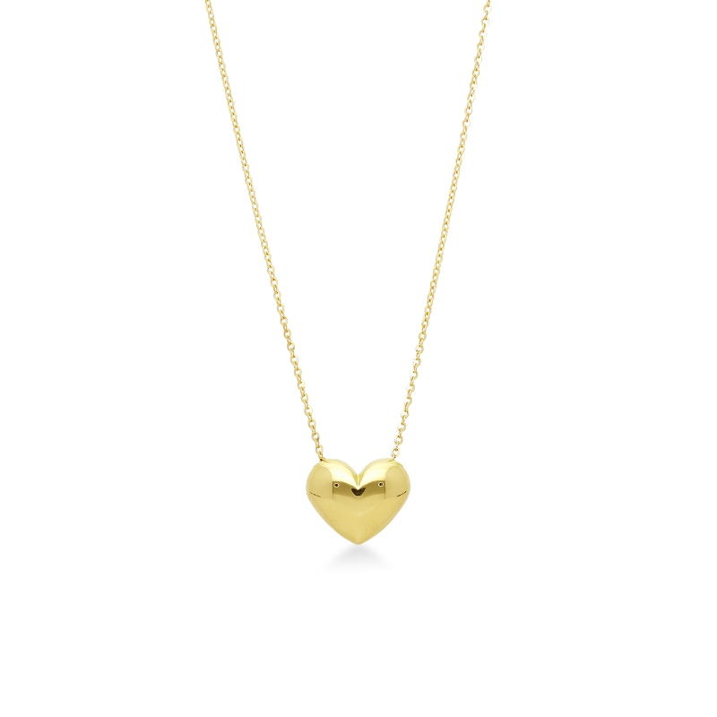 Magnifique collier en or jaune 18k orné d’un pendentif en forme de cœur bombé 