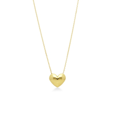 Magnifique collier en or jaune 18k orné d’un pendentif en forme de cœur bombé 