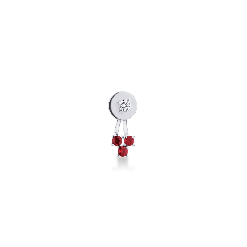 Mono boucle d’oreille en or blanc 18k rubis et diamant