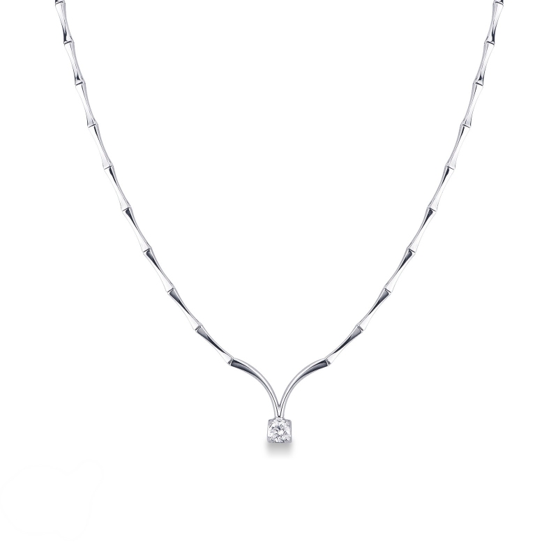 Collier diamant solitaire semi-rigide à segments en or blanc 18k 