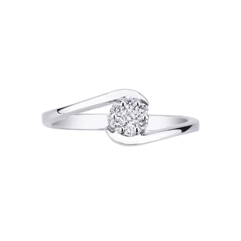 Bague solitaire illusion en or blanc au design et diamant