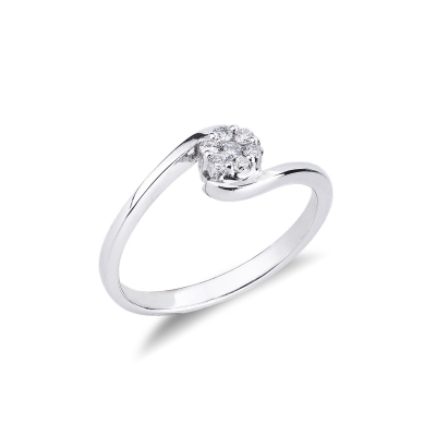 Bague solitaire illusion en or blanc au design et diamant