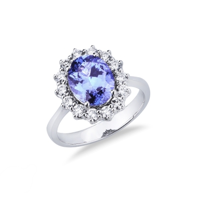 Bague halo en or blanc 18k avec tanzanite et diamants