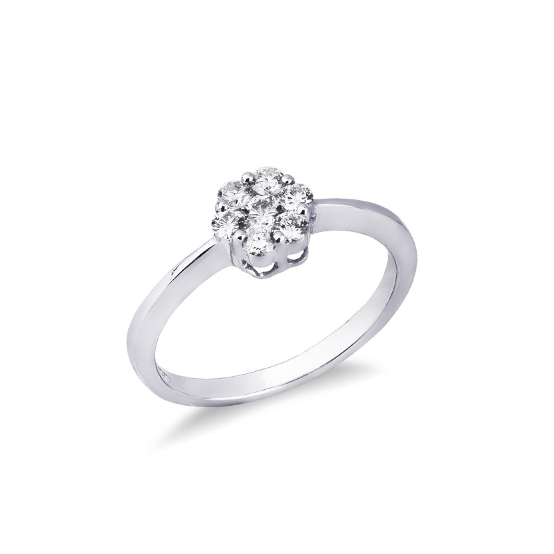 Bague fleur or blanc 18k avec diamants