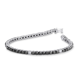 Bracelet Tennis à fil en or blanc 18k serti de diamants noirs et de diamants 