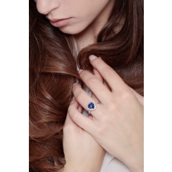 Bague saphir central pavée de diamants or blanc 750 2