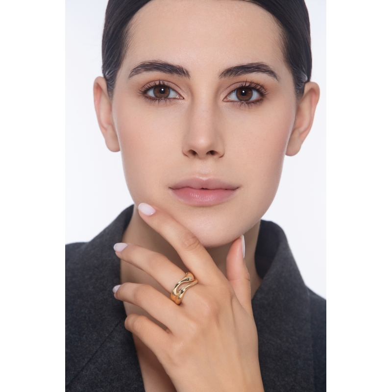 Bague avec vagues en or jaune