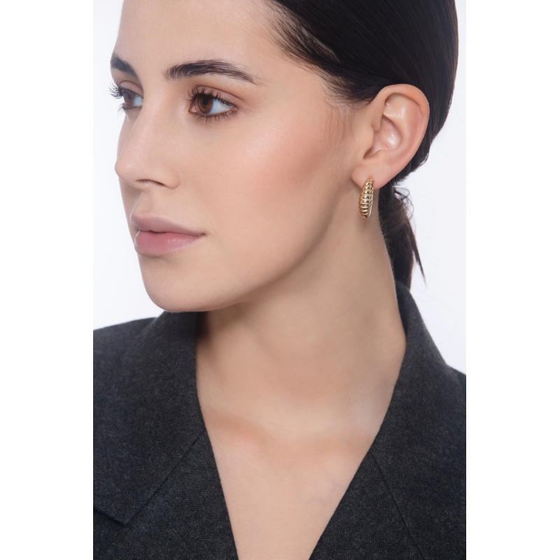 Boucles d'Oreilles en Forme de Lune Striée en Or Jaune 750