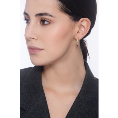 Boucles d'Oreilles en Forme de Lune Striée en Or Jaune 750