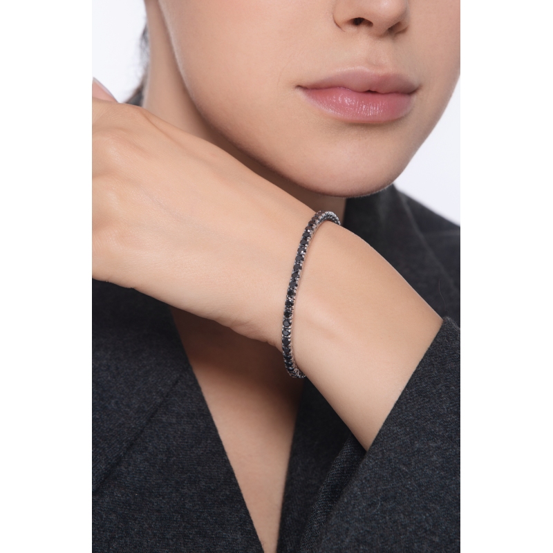 Bracelet riviere en or blanc 18k serti de diamants noirs 7,23 ct 