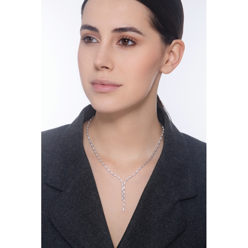 Collier en y Or Blanc Cascade de Diamants