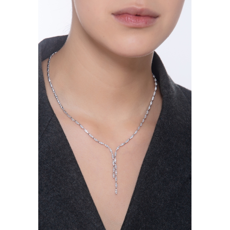 Collier en y Or Blanc Cascade de Diamants