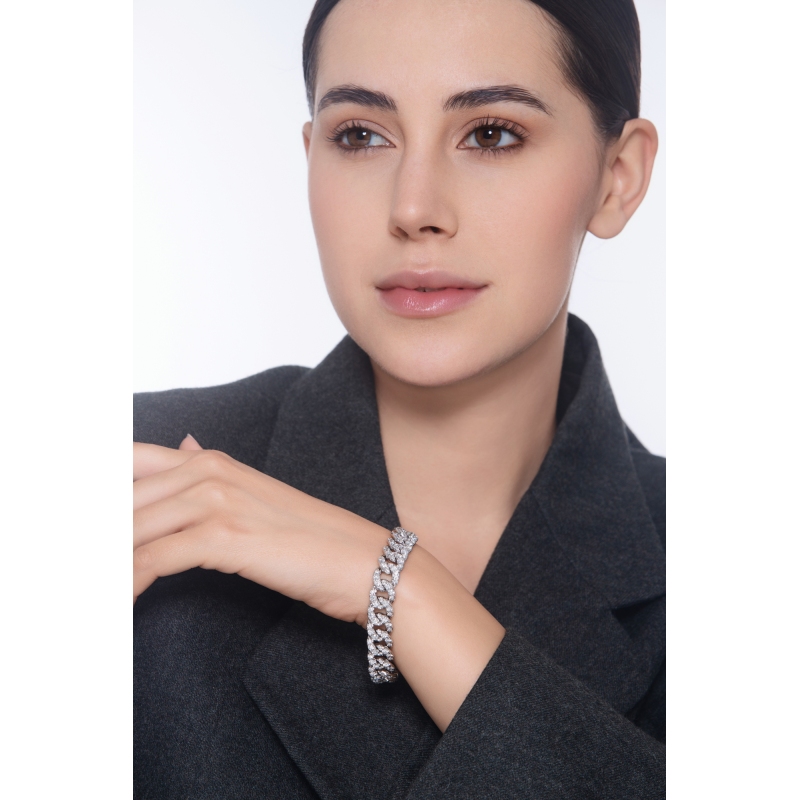 Bracelet gourmette en or blanc 18 carats avec diamants naturels