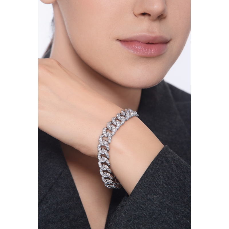 Bracelet gourmette en or blanc 18 carats avec diamants naturels