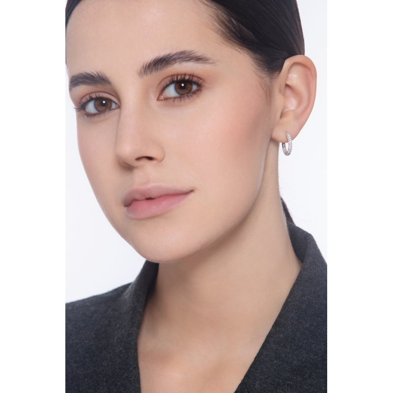  Boucles d’oreilles créoles en or blanc 18k avec diamants