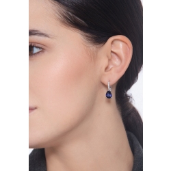 Boucles d’oreilles en or blanc 750 avec saphir bleu poire et diamants 2