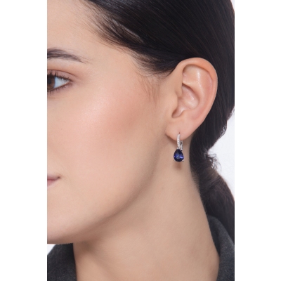 Boucles d’oreilles en or blanc 750 avec saphir bleu poire et diamants