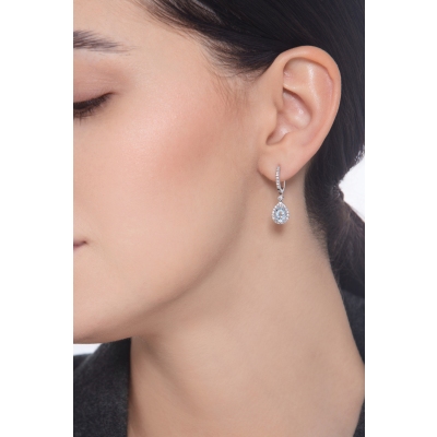 Boucles d'oreilles pendantes en Or Blanc 18k avec Aigue-marine et Diamants