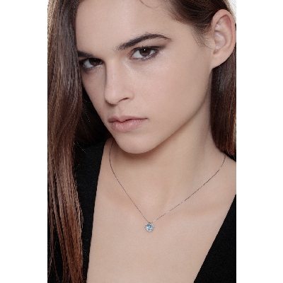 Collier aigue-marine et diamants pendentif à coeur or blanc 18k 