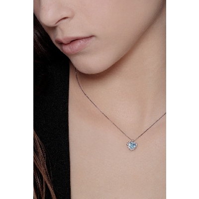 Collier aigue-marine et diamants pendentif à coeur or blanc 18k 