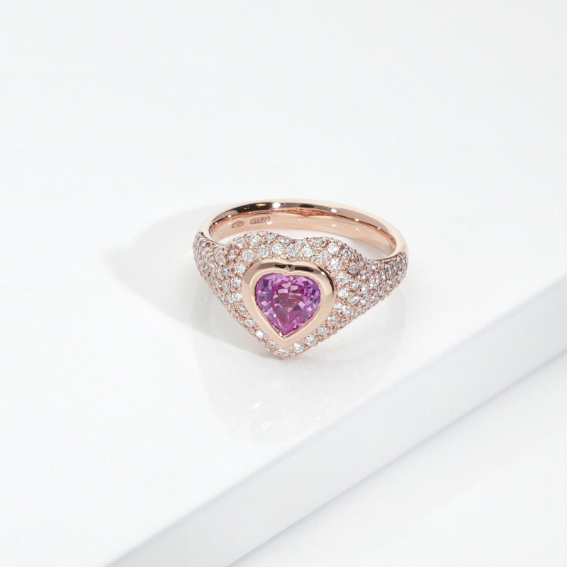 Bague en or rose 18 carats saphir rose et diamants