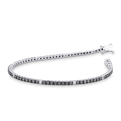 Bracelet unisex tennis fin en or blanc 18 carats avec diamants noirs et blancs