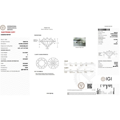 Diamant Certifié IGI   CT 1,03   E   VS 1