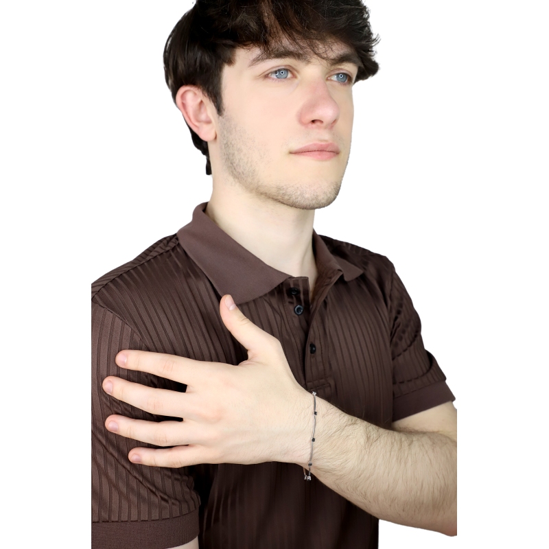 Bracelet alterné homme en or blanc 18 carats avec diamants noirs cm 20