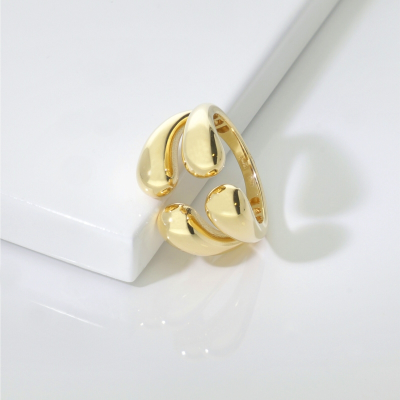 Bague ouverte chunky en or jaune 18k à double goutte